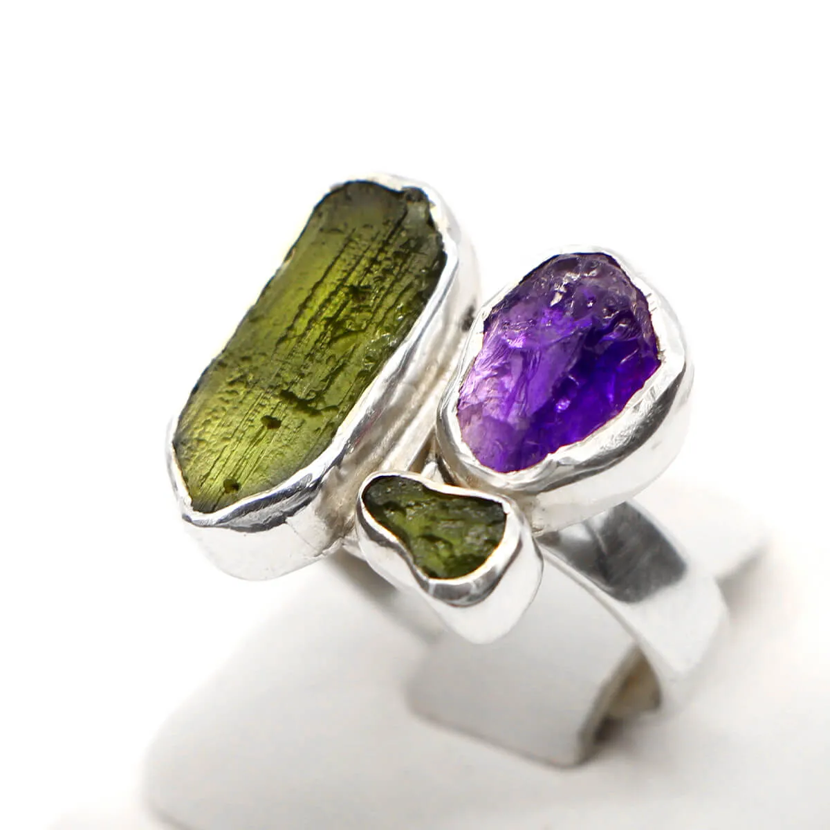 Anello Ametista e Moldavite