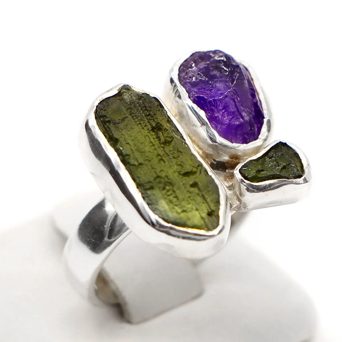 Anello Ametista e Moldavite