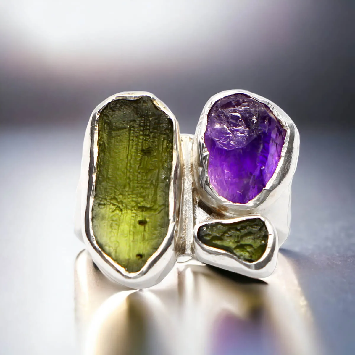 Anello Ametista e Moldavite