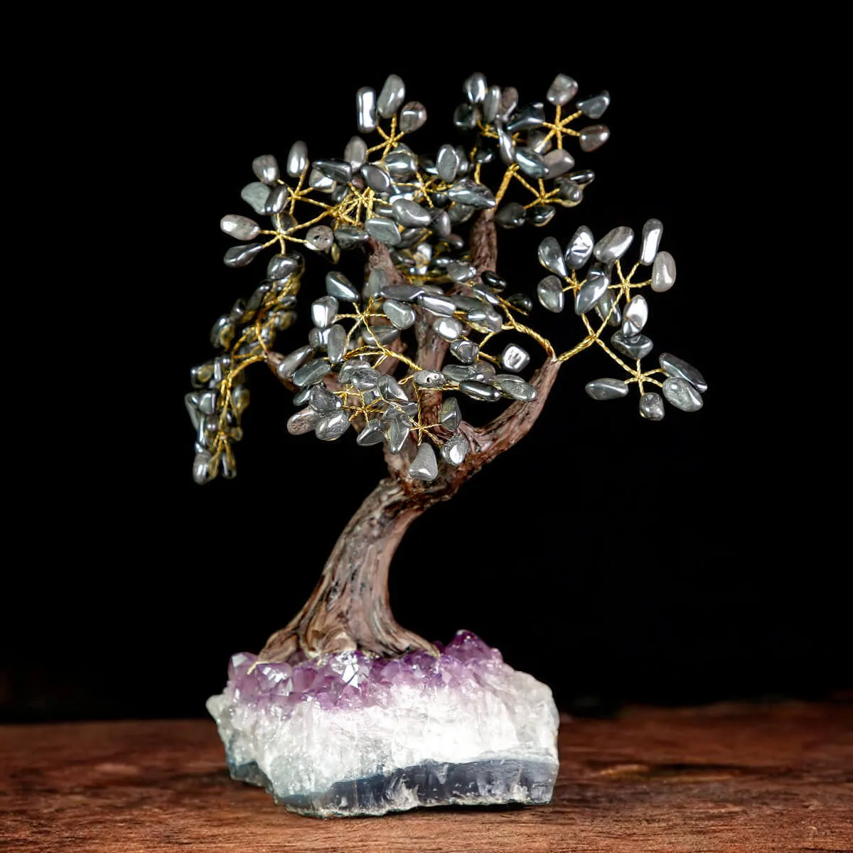 Albero Bonsai in Ematite su Base di Ametista – Elemento Feng Shui.