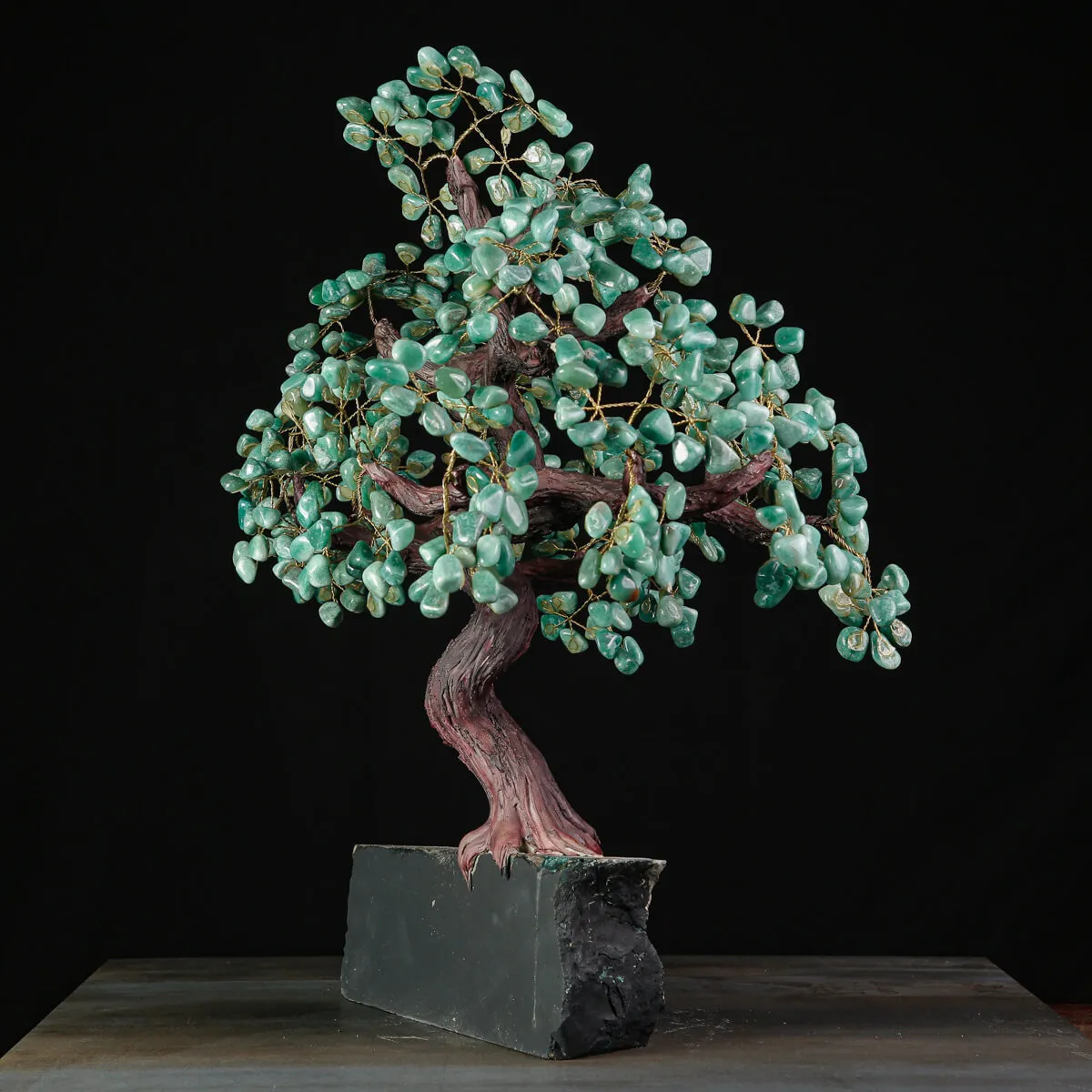 Albero della Vita: Bonsai di Avventurina su Base di Drusa di Ametista Naturale.