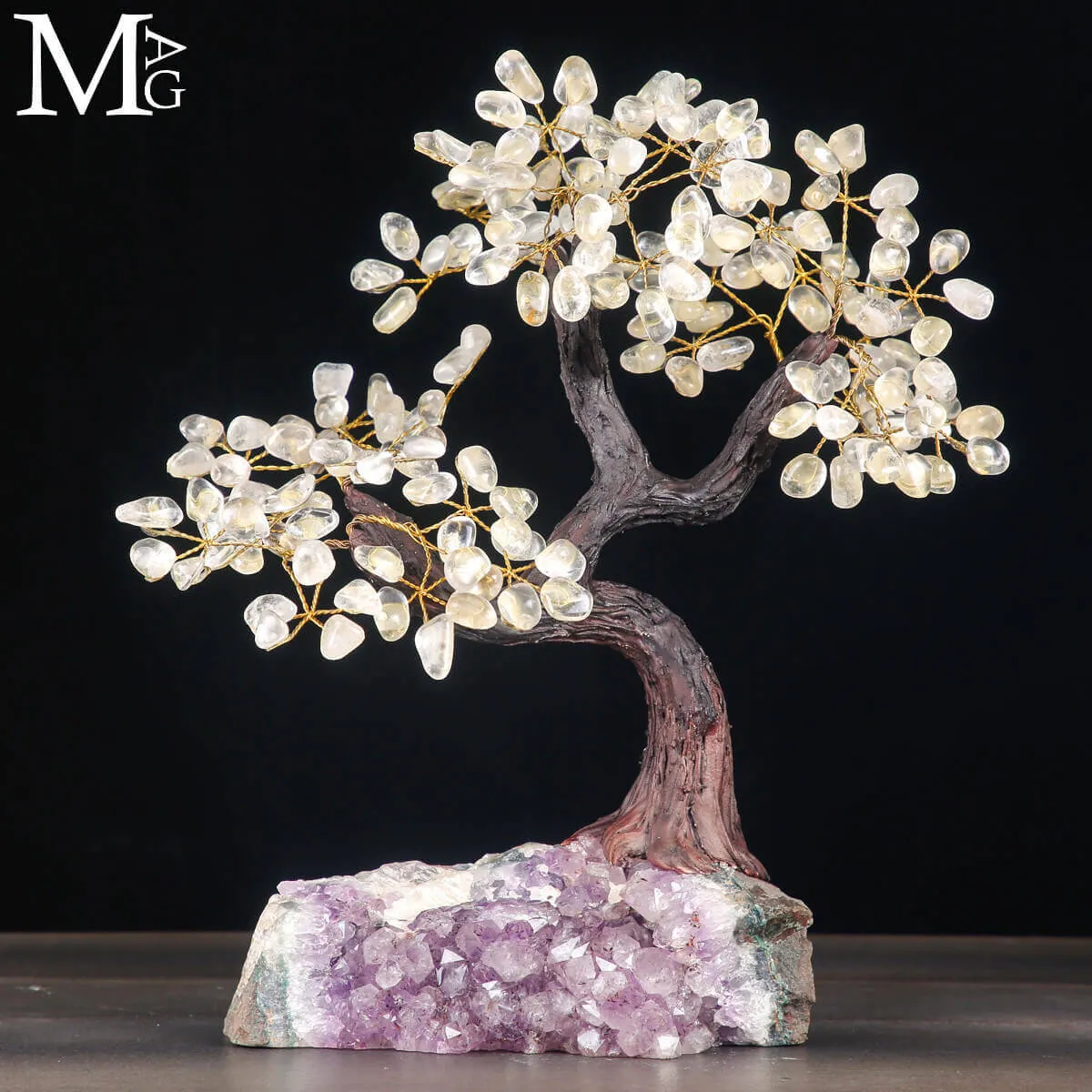 Albero della Vita - foglie in Quarzo e base di Ametista naturale.