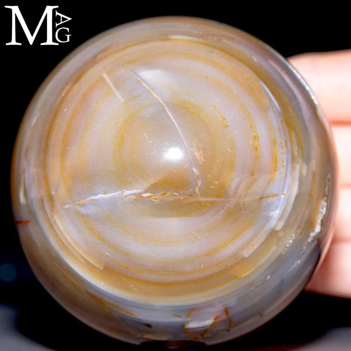 Sfera in Agata Naturale – Toni Miele, Lilla e Trame Irregolari