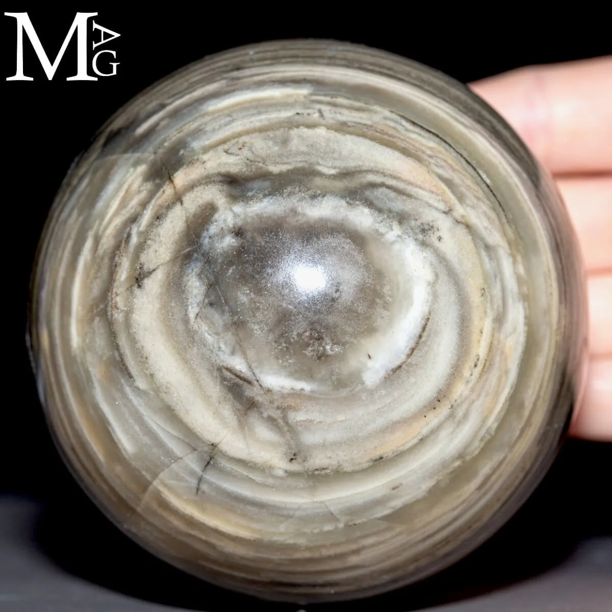 Sfera in Agata Naturale – Toni Grigi, Crema e Striature Terrose