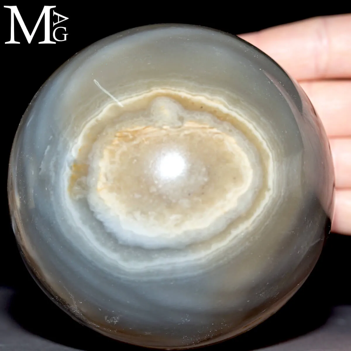 Sfera in Agata Naturale – Toni Grigi, Crema e Striature Terrose