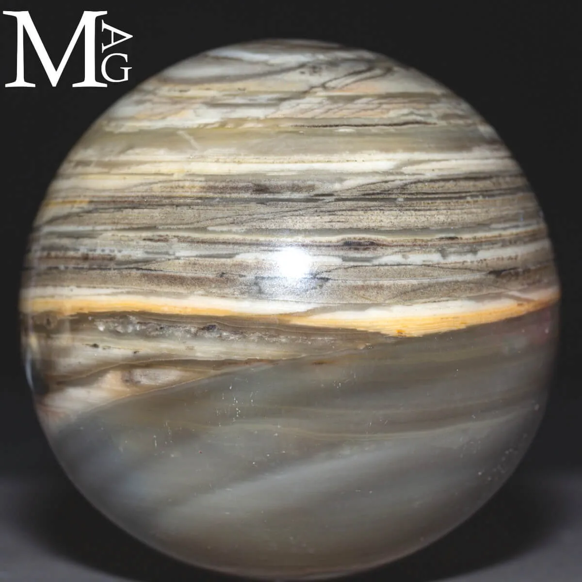 Sfera in Agata Naturale – Toni Grigi, Crema e Striature Terrose