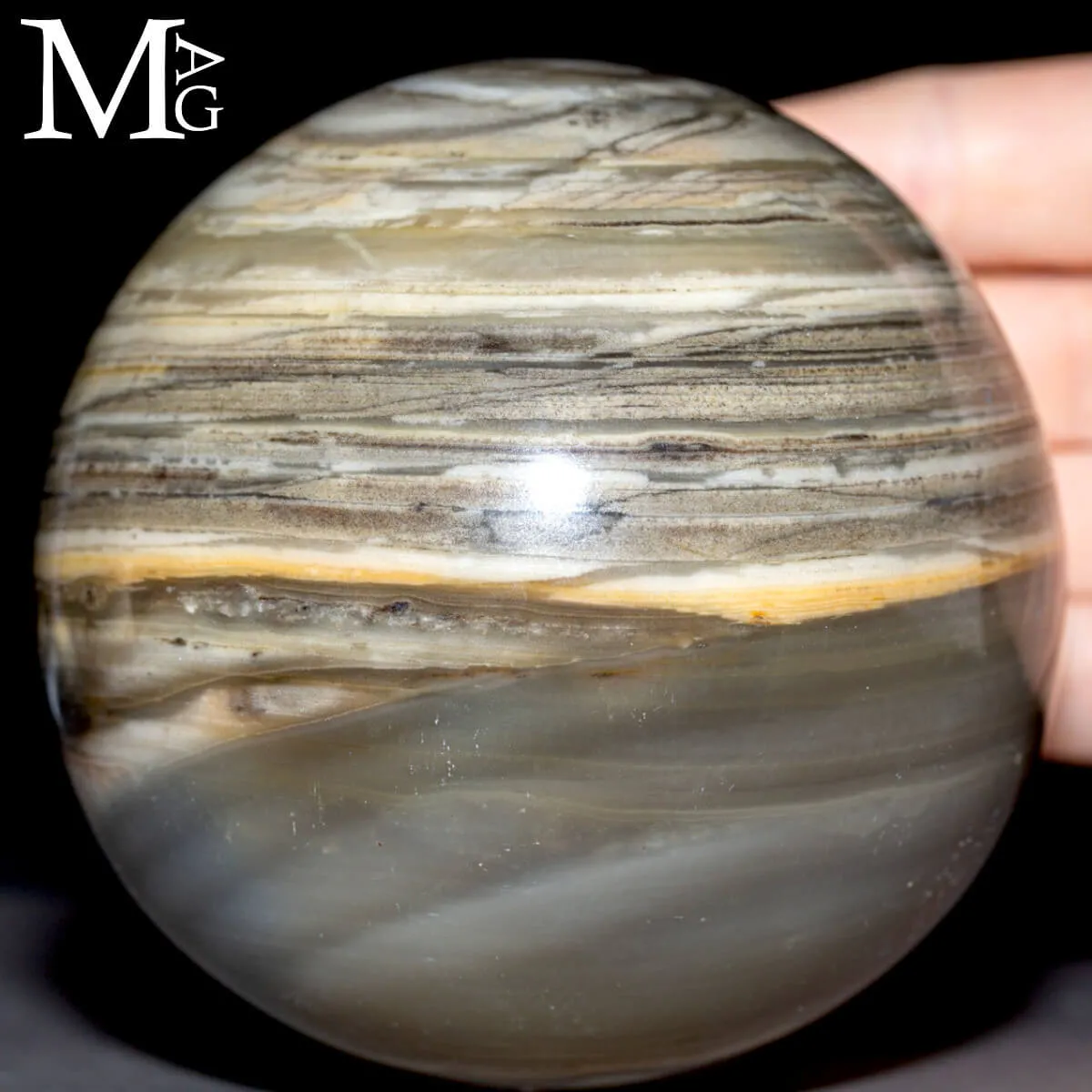 Sfera in Agata Naturale – Toni Grigi, Crema e Striature Terrose