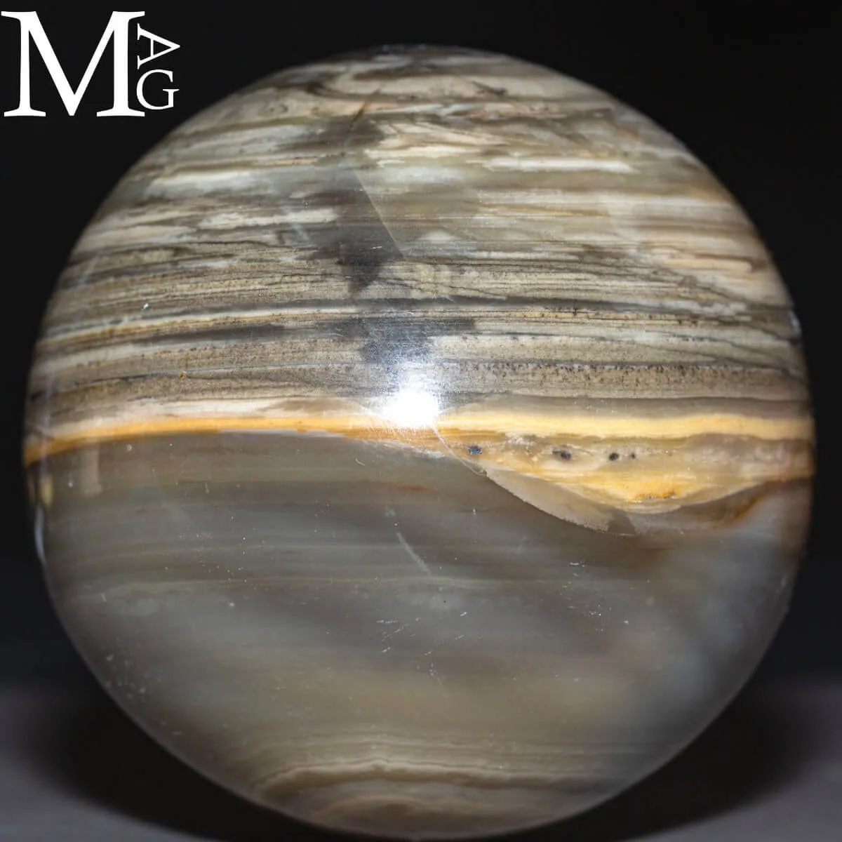 Sfera in Agata Naturale – Toni Grigi, Crema e Striature Terrose