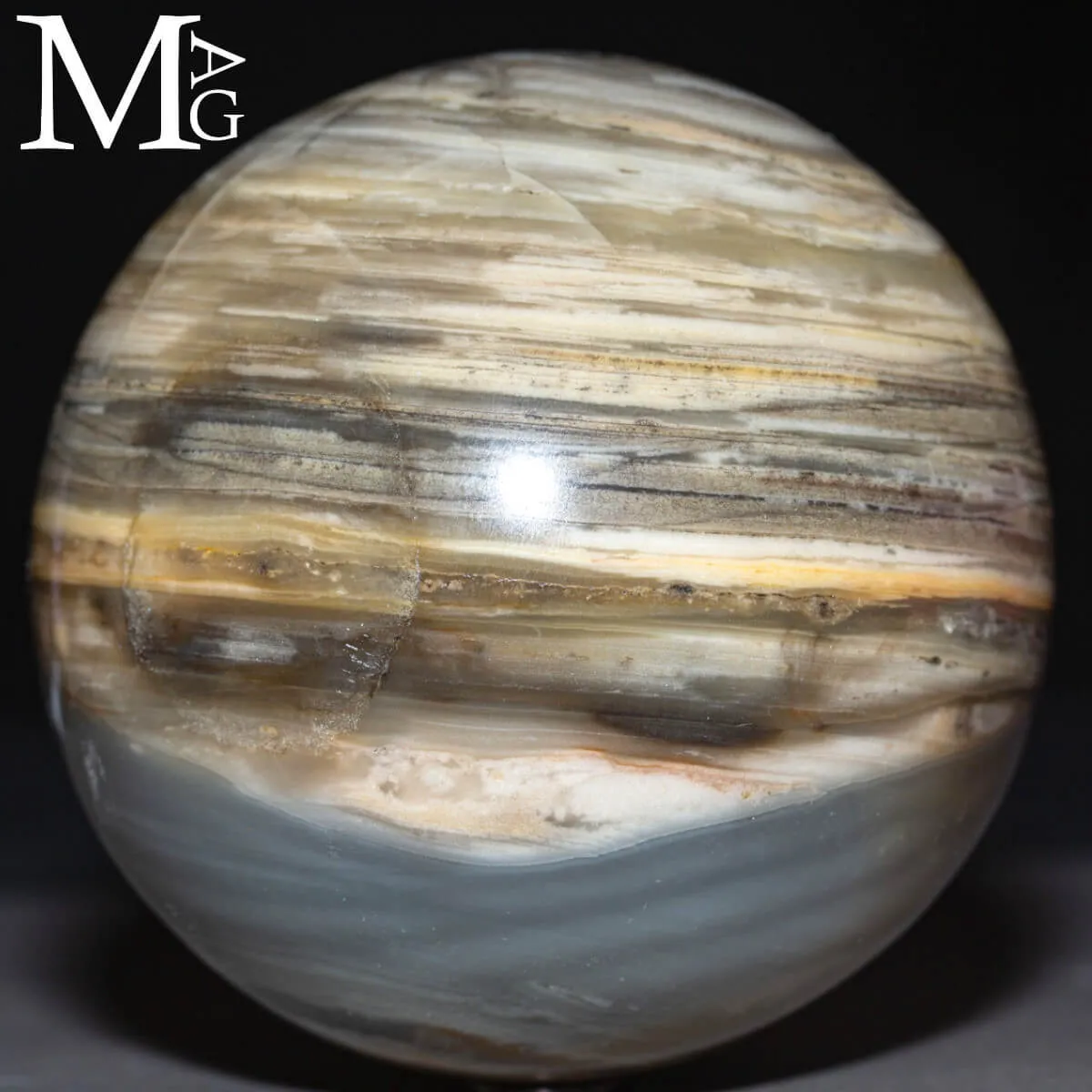 Sfera in Agata Naturale – Toni Grigi, Crema e Striature Terrose