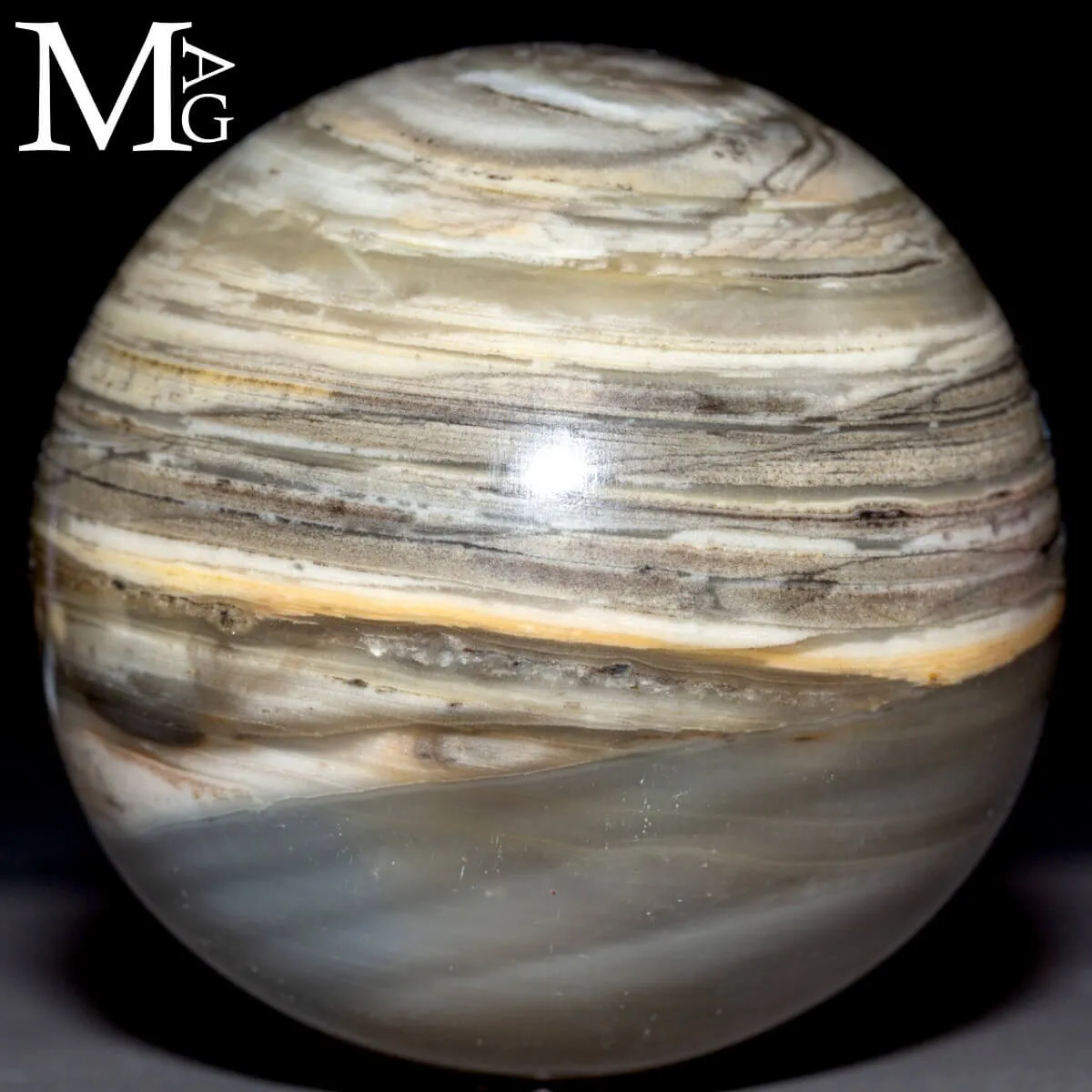 Sfera in Agata Naturale – Toni Grigi, Crema e Striature Terrose