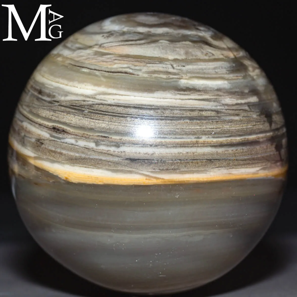 Sfera in Agata Naturale – Toni Grigi, Crema e Striature Terrose