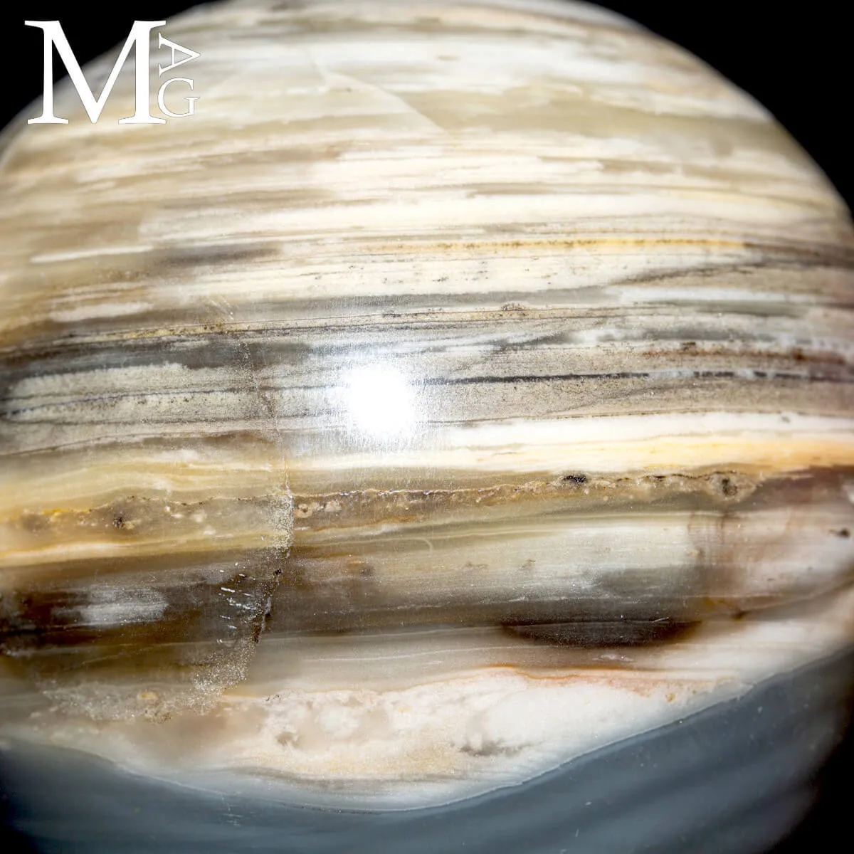 Sfera in Agata Naturale – Toni Grigi, Crema e Striature Terrose