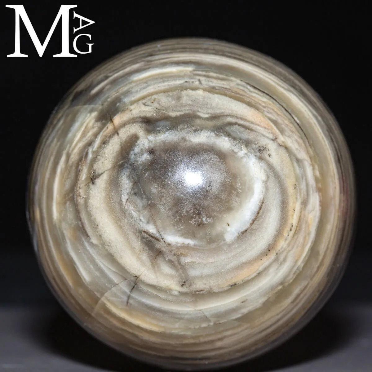 Sfera in Agata Naturale – Toni Grigi, Crema e Striature Terrose