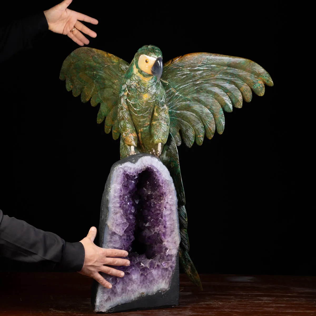 Bellissima Ara Verde su Drusa di Ametista.