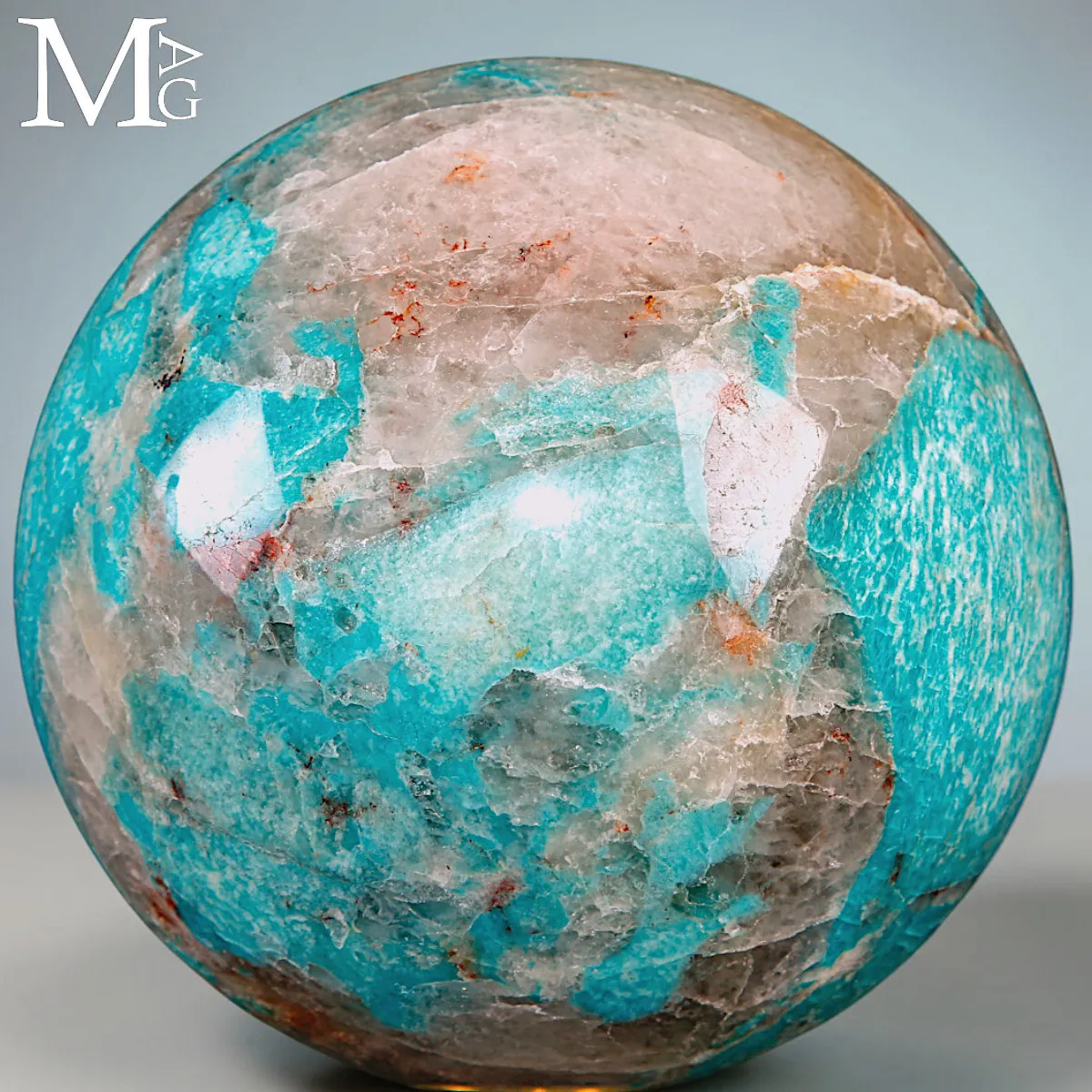 Sfera in Amazzonite con Quarzo Fumé - Madagascar