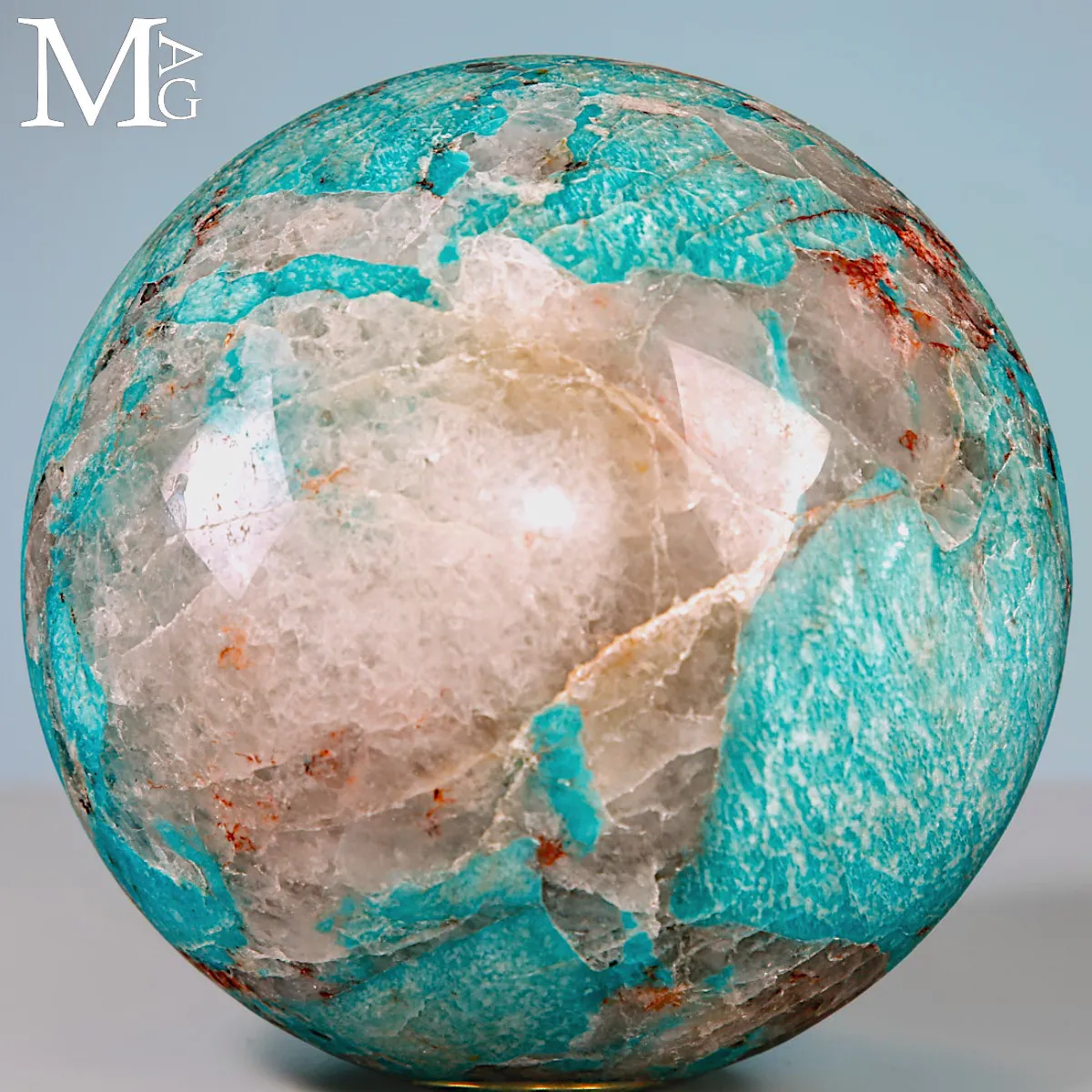 Sfera in Amazzonite con Quarzo Fumé - Madagascar