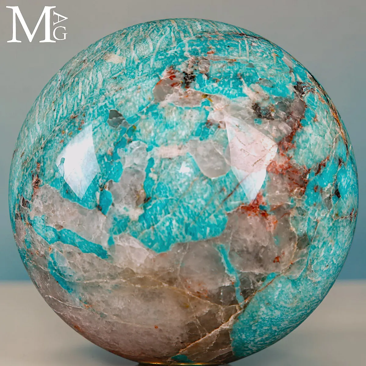 Sfera in Amazzonite con Quarzo Fumé - Madagascar