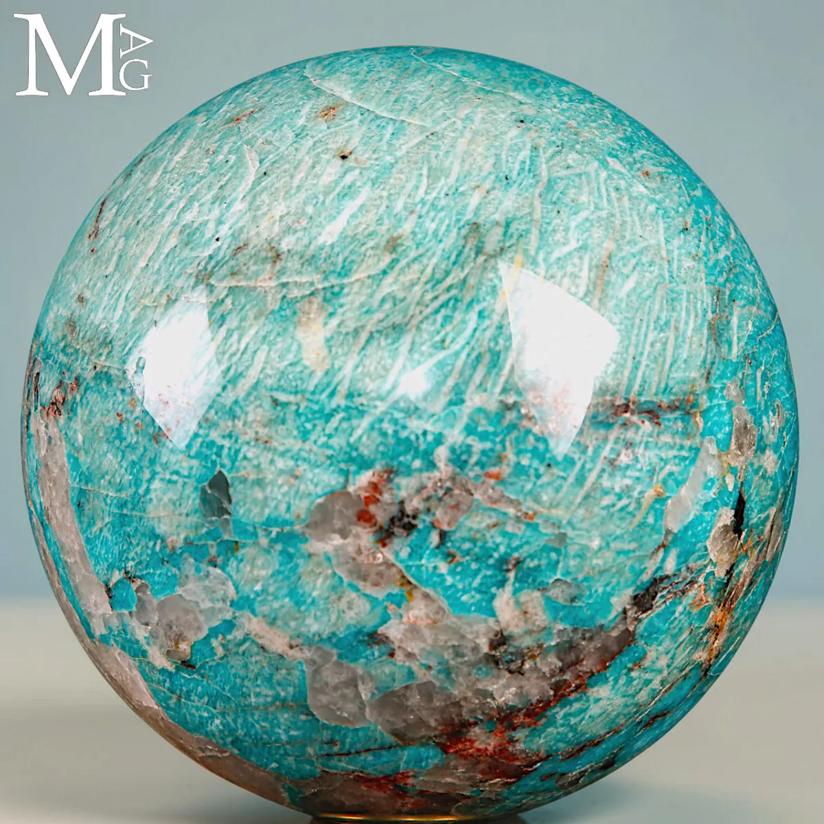 Sfera in Amazzonite con Quarzo Fumé - Madagascar