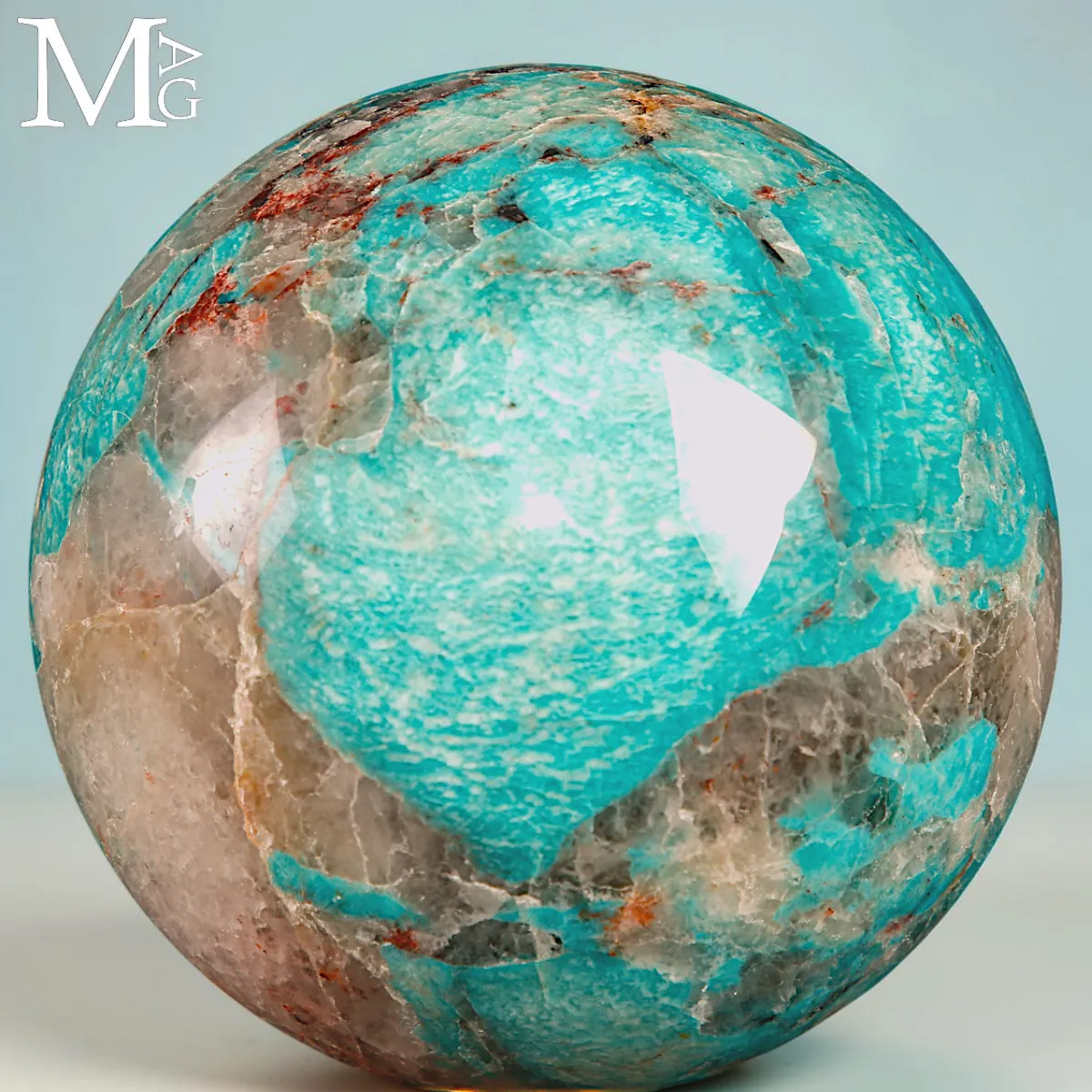 Sfera in Amazzonite con Quarzo Fumé - Madagascar