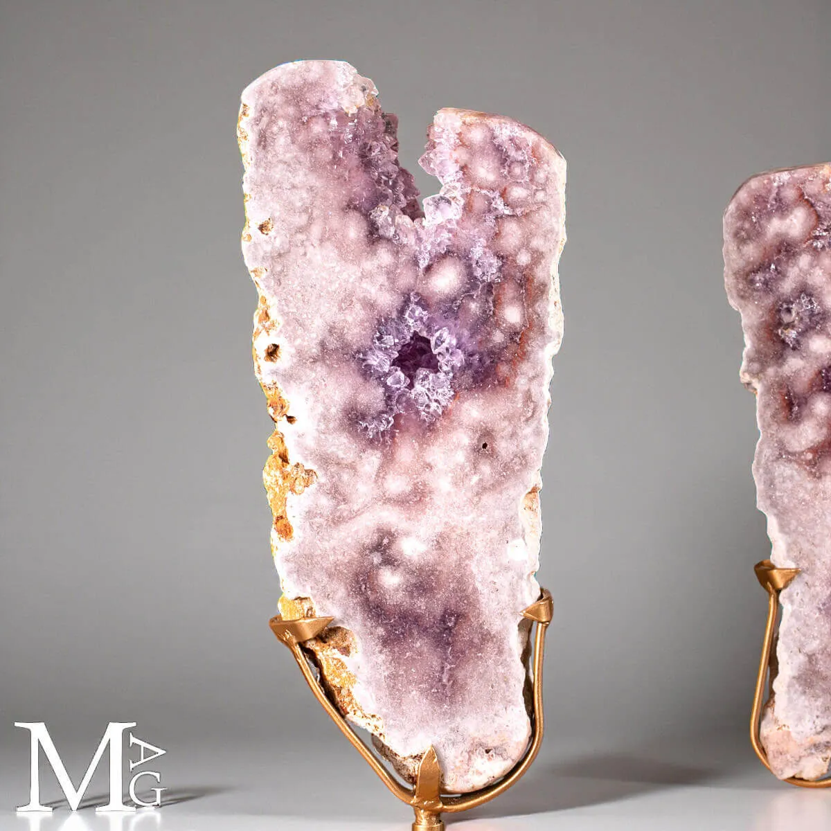 Fette di Geode di Ametista Rosa su Base in Ferro.