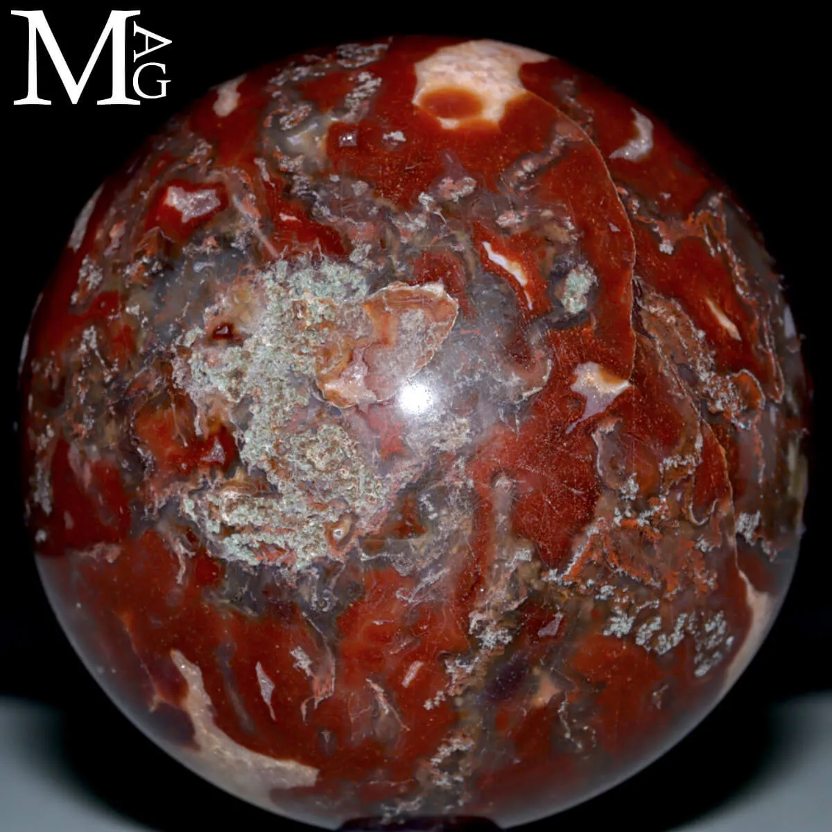 Sfera in Agata Muschiata Rosso-Verde – Madagascar