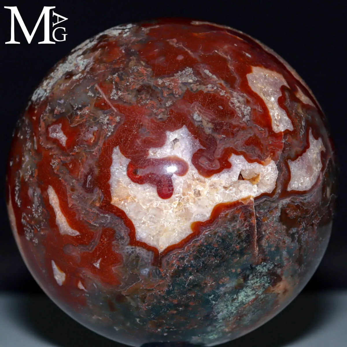 Sfera in Agata Muschiata Rosso-Verde – Madagascar