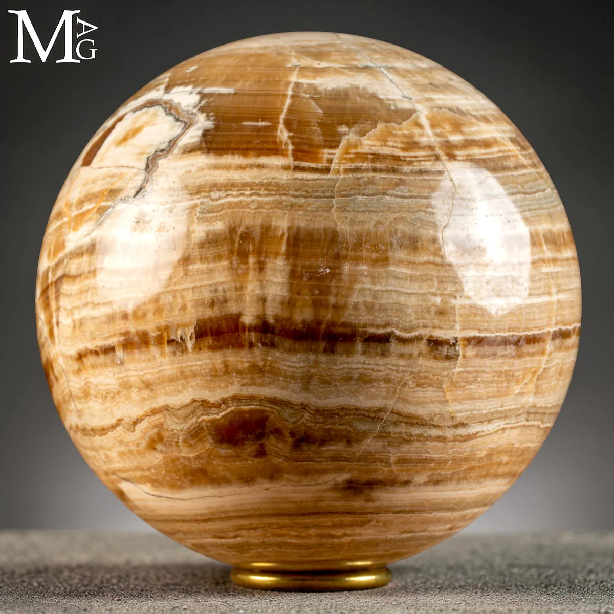 Sfera in Onice Messicano Naturale con Bande Calcaree Lucidate