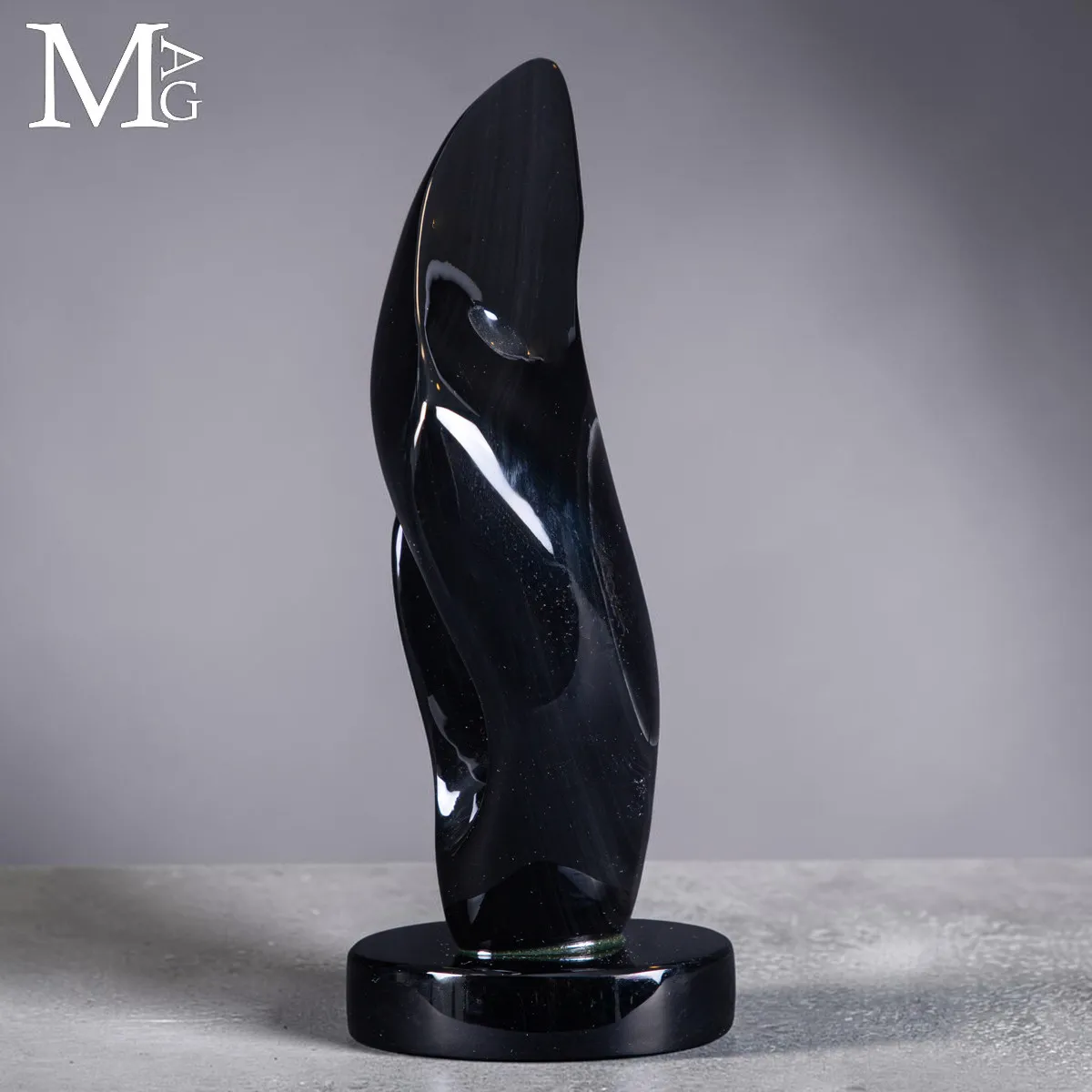 Scultura in Ossidiana Velvet - Forma Astratta in Movimento