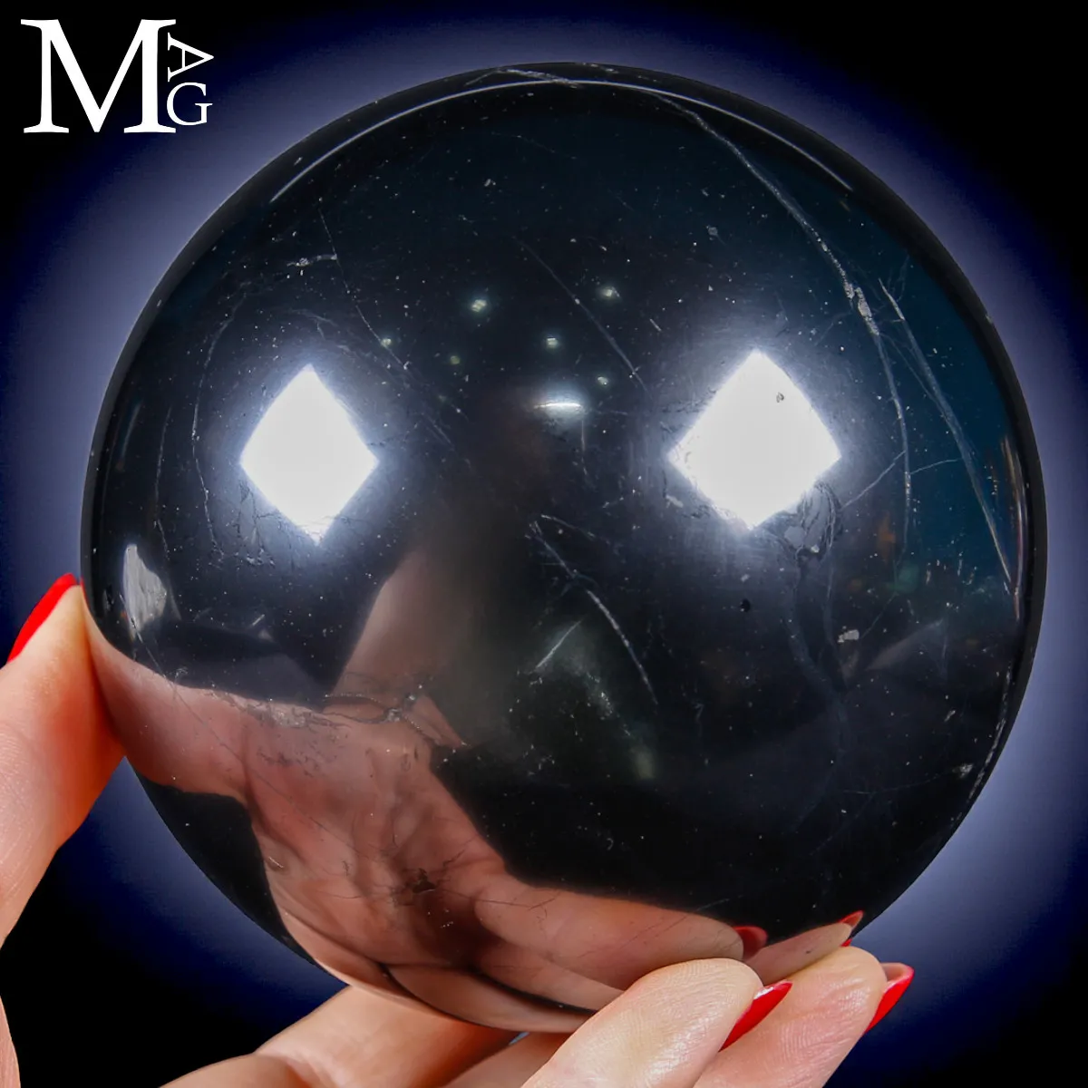 Sfera di Shungite Naturale – Energia primordiale del carbonio antico.