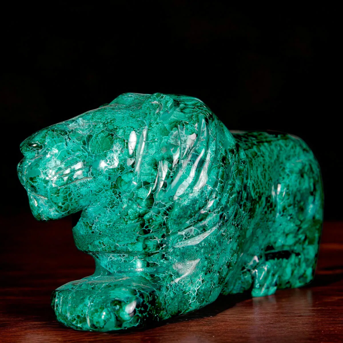 Leone in Malachite Naturale.