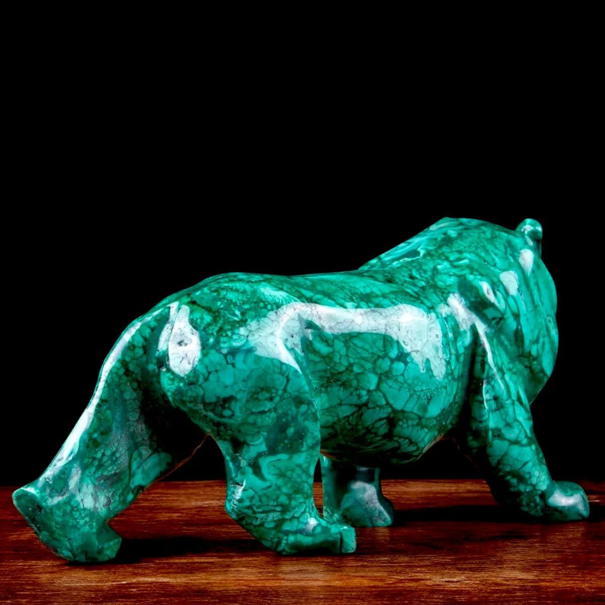 Scultura Leone in Malachite Naturale.
