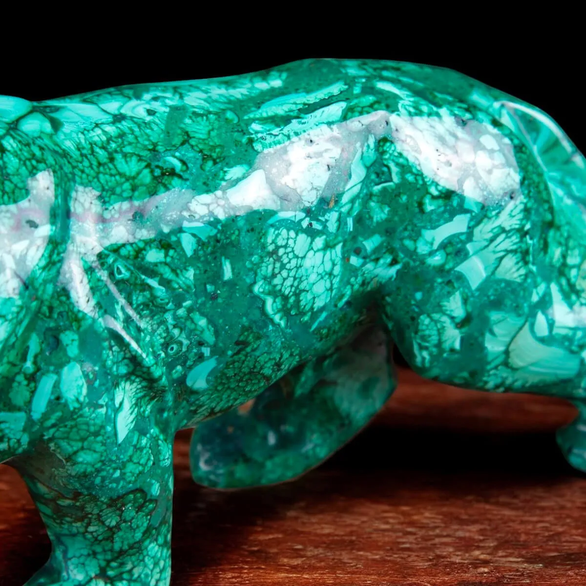 Scultura Leone in Malachite Naturale.