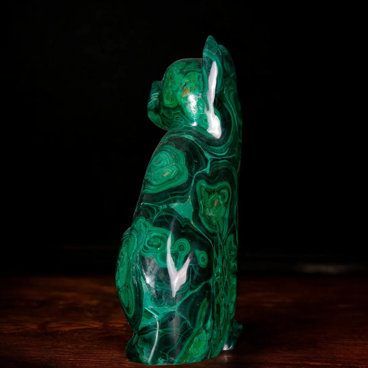Scultura in Malachite Naturale – Gatto Mistico.