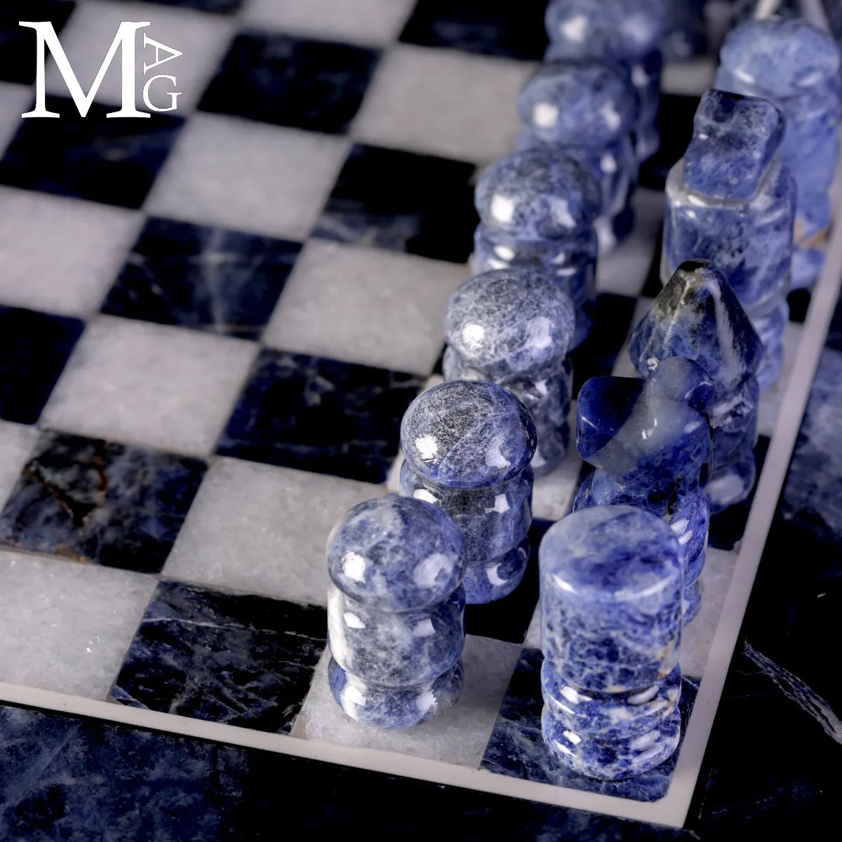 Scacchiera in Sodalite e Quarzo Bianco