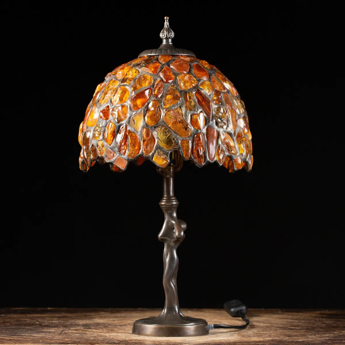 Lampada da tavolo Tiffany in Ambra