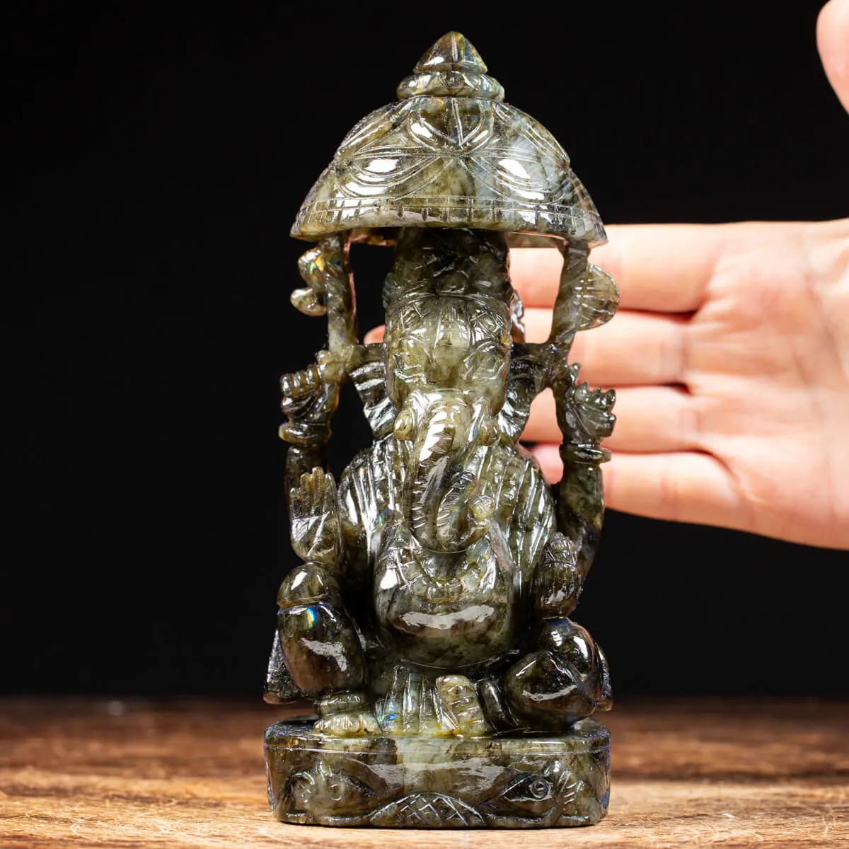 Statua Ganesh Labradorite (1240g)