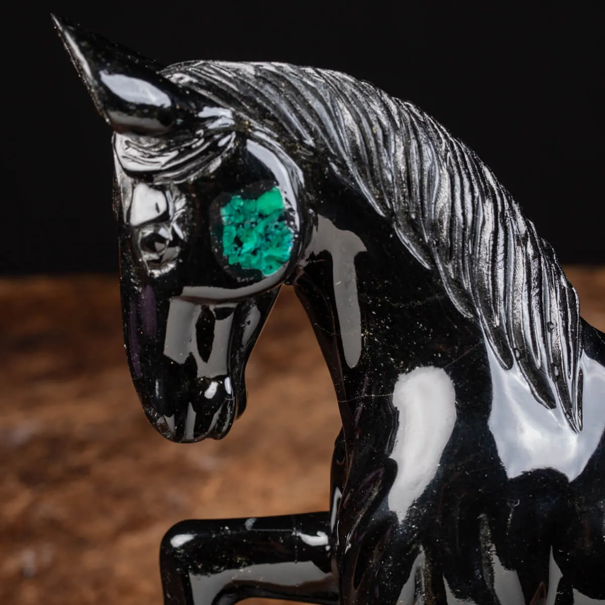 Scultura busto cavallo Smeraldo e Scisto nero