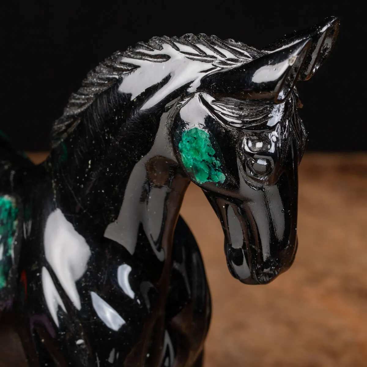 Scultura busto cavallo Smeraldo e Scisto nero