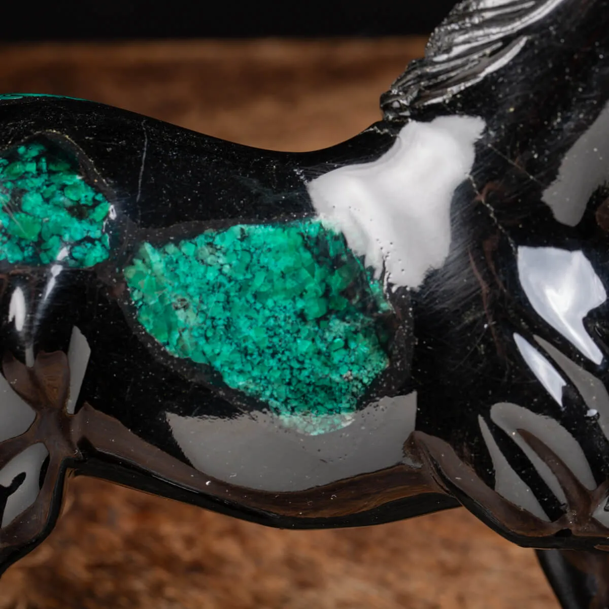 Scultura busto cavallo Smeraldo e Scisto nero