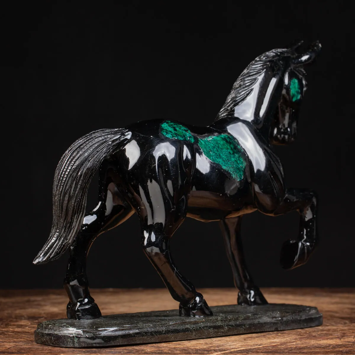 Scultura busto cavallo Smeraldo e Scisto nero