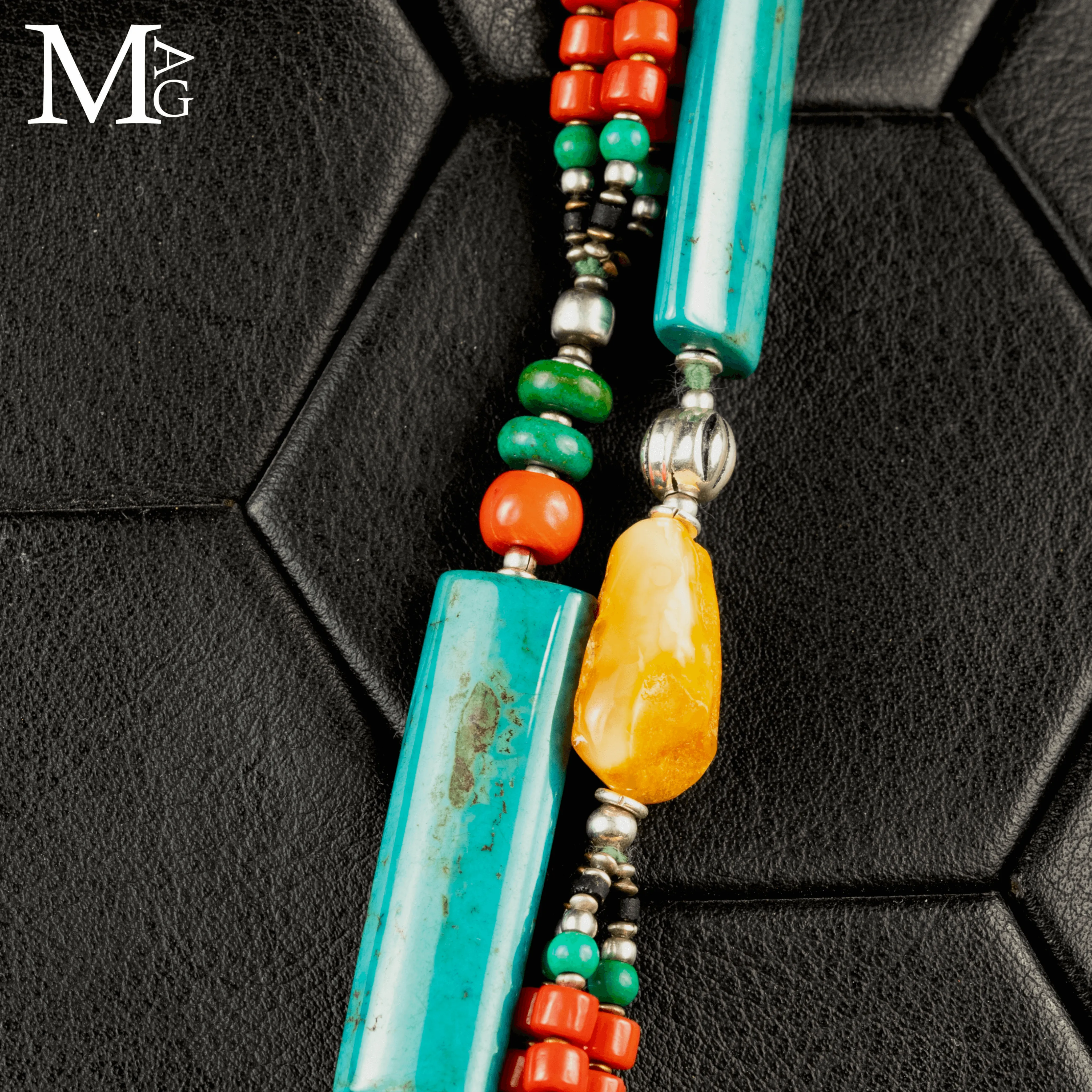 Collana Tibetana Tradizionale - Argento, Turchese, Corallo e Ambra.