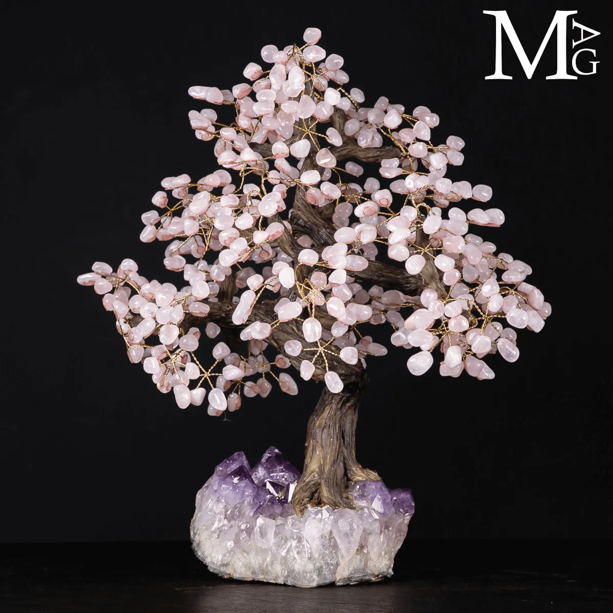 Albero Decorativo su drusa di Ametista e Quarzo Rosa.