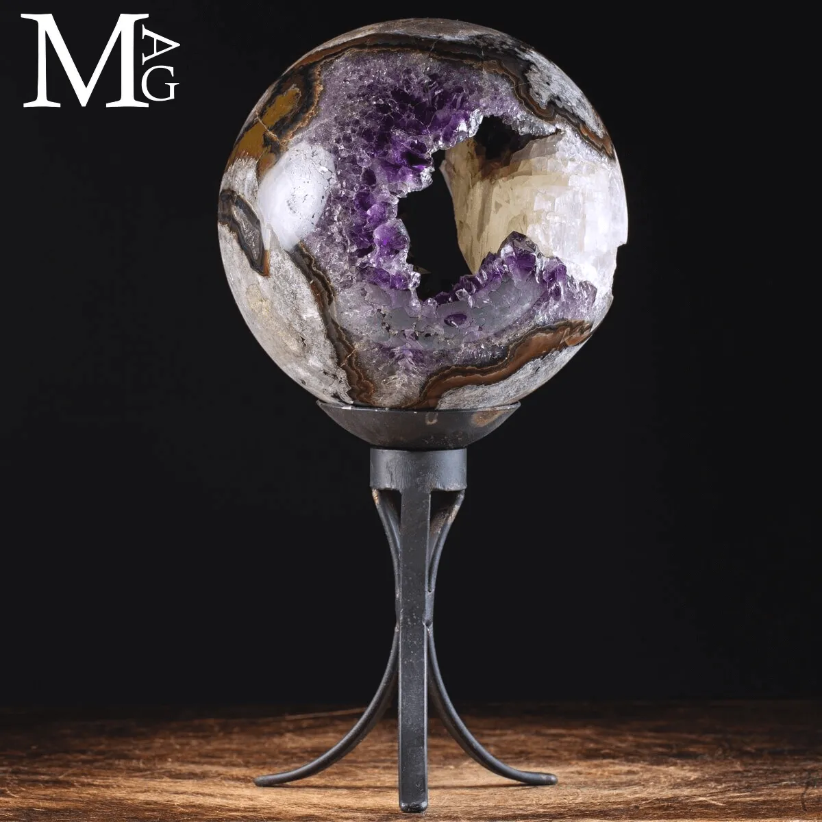 Sfera di Ametista - Geode con Cristallo di Calcite Naturale.