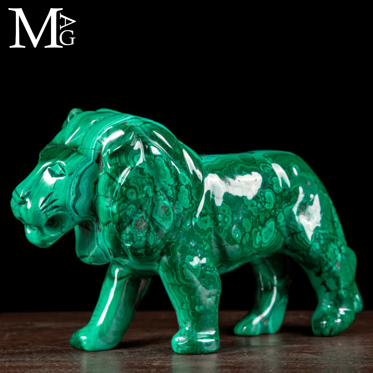 Leone in Malachite Naturale Intagliato a Mano - 2600 g