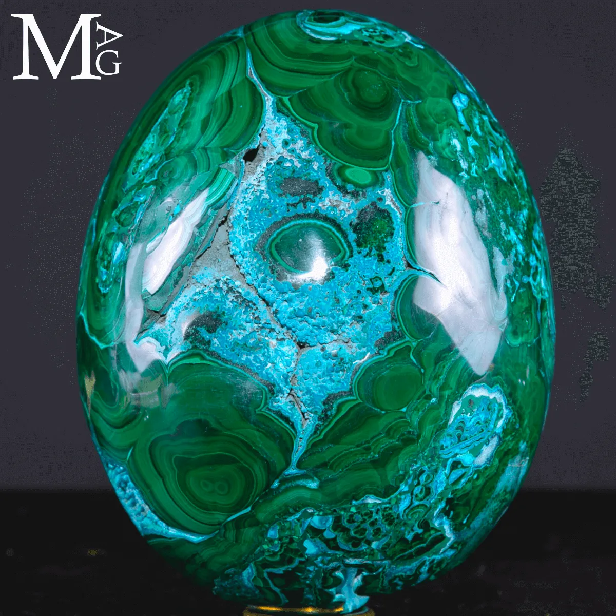 Eccezionale Uovo in Malachite e Crisocolla – Formazione Naturale.