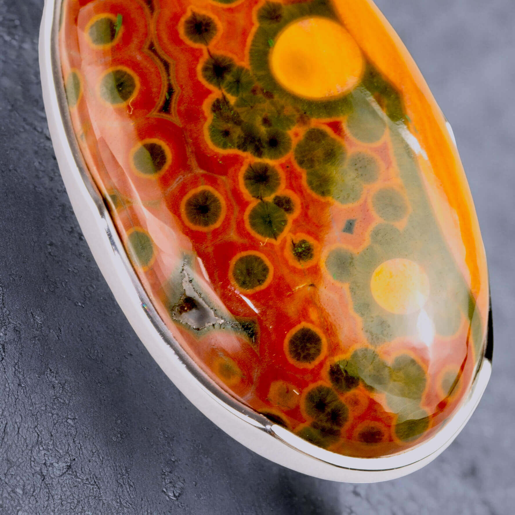 Silver Pendant with Cabochon of Orbicular Ocean Jasper 8th Vein