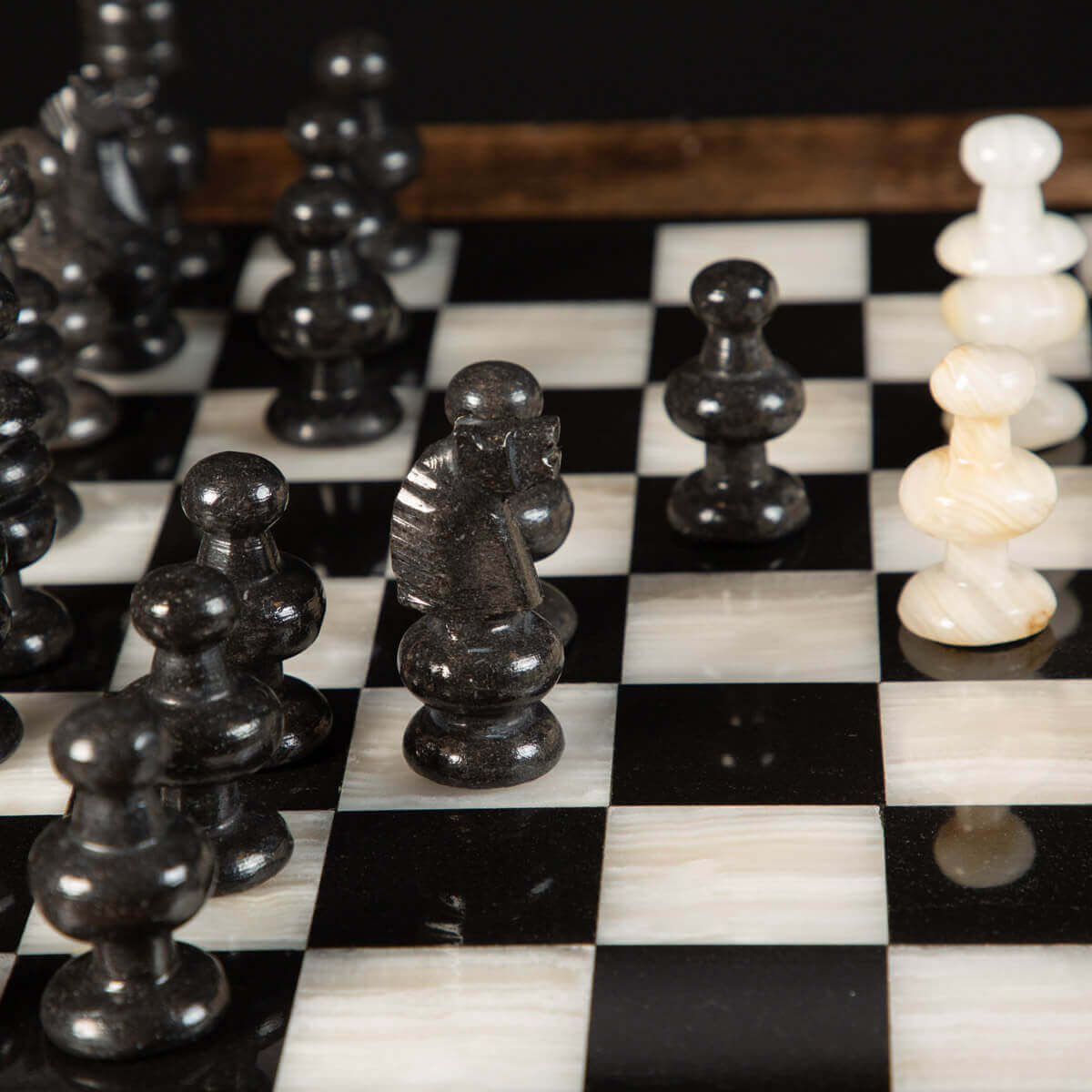 Jeu d'échecs, Table d'échecs - Bois - Chêne, Marbre, Onyx